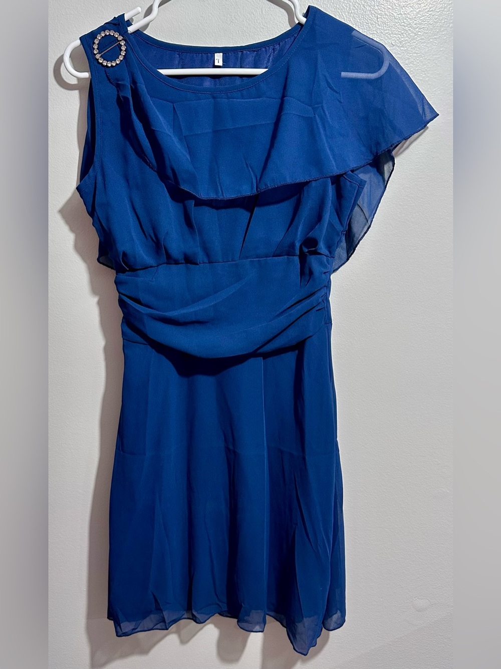 Royal Blue Midi Chiffon Dress with Draped Bodice Size L (12)